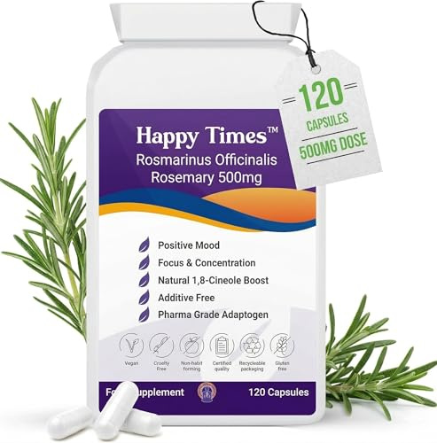Rosemary 500mg 120 Capsules (V) not Tablets Rosmarinus Officinalis Nooropower-Compass Memory, Focus and Learning Cognitive Enhancer Natural Vegan Nootropic. UK Made Bespoke Biotics