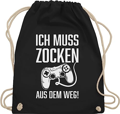 Turnbeutel Rucksack - Gaming - Herren - Ich muss Zocken! Aus dem Weg - Unisize - Schwarz - gamer nerd umhängebeutel game zocken bag zocker tasche beutel sportbeutel stoffbeutel rucksäcke stoff gym