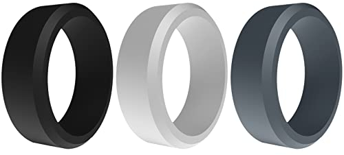 JewelryWe Schmuck 3 PCS Silikon Eheringe für Männer, 8mm Herren Gummi Hochzeit Bands Gummibänder Sport Ringe Flexible Silikonringe Geschenke schwarz/weiß/grau Größe 65