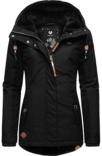 Ragwear Damen warme Winterjacke kurz mit Kapuze Monade Intl Black22 Gr. L