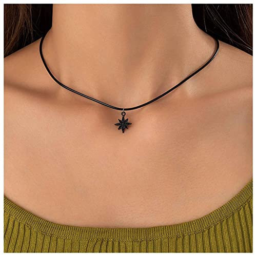 Dervivea Boho In Pelle Stella Collana Girocollo In Pelle Nera Collana Corda Stella Del Nord Collana Ciondolo Sottile Corda Nera Collana Gioielli Per Le Donne E Le Ragazze