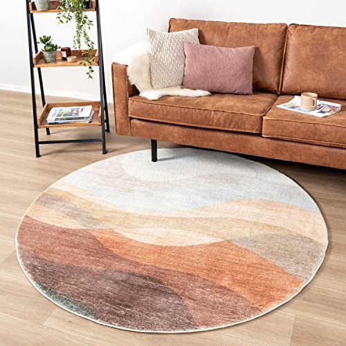 FRAAI | Home & Living Moderner Teppich Rund - Field Terra Rot - Kurzflor - Gewellt - Boho, Modern, Wohnzimmer, Esszimmer, Schlafzimmer - Carpet