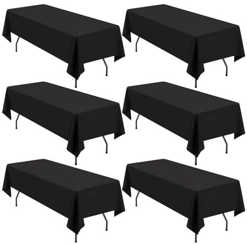6-Pack Schwarze Tischdecke für Rechteck Tische,153 x 260 cm Polyester Tischdecken für 6 Fuß Rechteck Tische,Fleck beständige waschbare Stoff Tischdecke für Hochzeit Esstisch Buffet Parteien