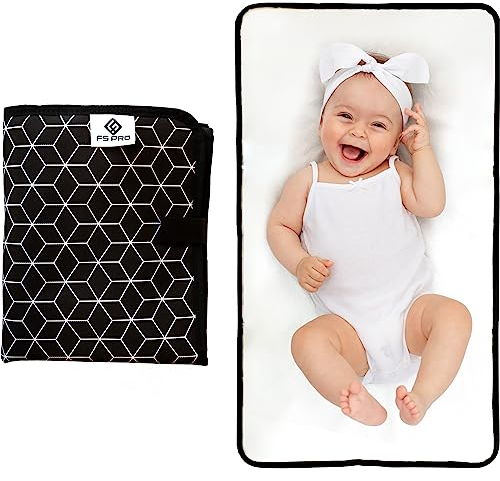 FS Pro Baby Portable Nappy Changing Mat – Foldable Travel Wipe Clean Large Waterproof Change Mat Padded (Black)