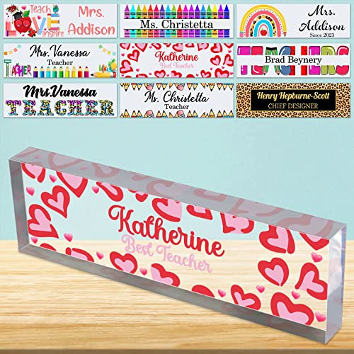 Placa de escritorio con nombre personalizada para profesores Placa acrílica personalizada con nombre en bloque para oficina Placa de escritorio personalizada-Diseño 2