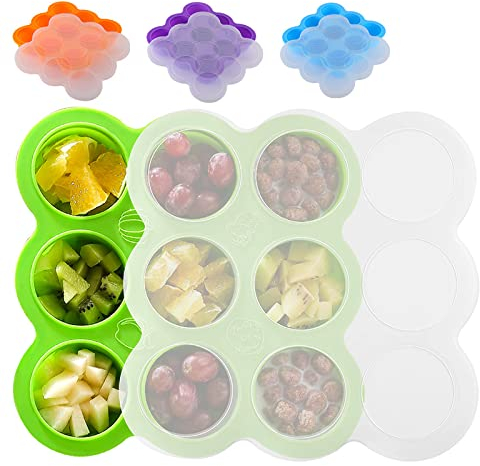 PIQIUQIU bébé Food Rangement Nourriture,Récipient de Stockage en Silicone pour Aliments pour bébés, avec Couvercle, pour,glaçons, Bonbons et chocolats (Couleur aléatoire9 x 75 ML)