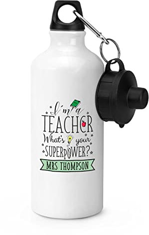 Gift Base Personalizzato I'm A Teacher What's Your Superpower - Borraccia sportiva da 600 ml, colore: bianco