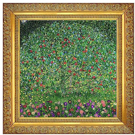 Ltt-Ydd-Ccl Apfelbaum von Gustav Klimt Leinwandkunst für Wohnzimmer, Heimdekoration, Schlafzimmer, Dekoration, Kunstwerk, Bilder, fertig zum Aufhängen, Gold, gerahmt (80 x 80 cm)