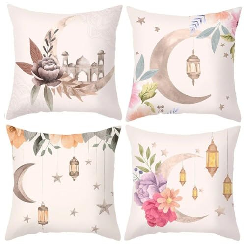 Ramadan -kissenbezüge, 4 Pcs Islamische Eid Mubarak Kissen Hülle Ramadan Dekorationen Kissenbedeckung Für Muslimische Heimbett -Couch -Sofa -stuhlstuhl