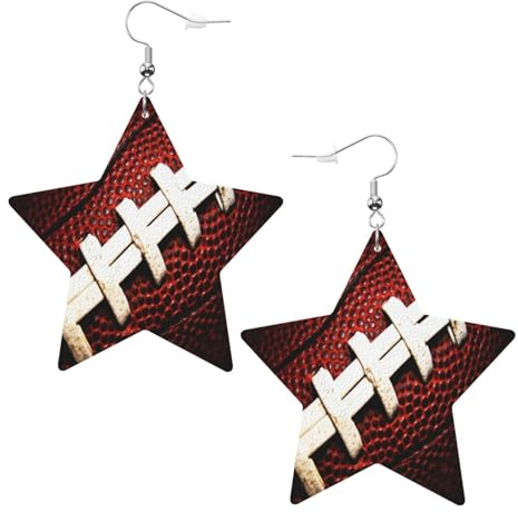 Leder-Ohrringe, Kunstleder-Stern-Ohrringe, metallische Tropfen-Ohrringe für Frauen und Mädchen,American Football