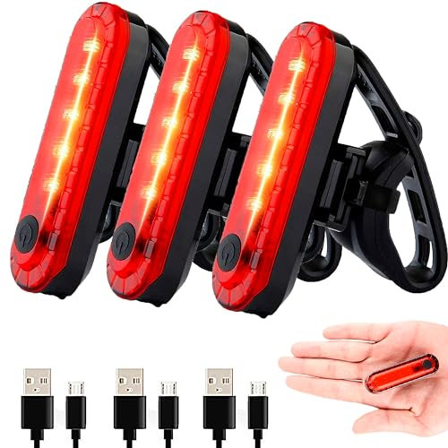 Luces Bicicleta LED Trasera Recargable USB – Pack 3 Unidades | Luz Roja Alta Potencia, Impermeable, con Múltiples Modos | Seguridad y Visibilidad para Bicicleta, Patinete y Casco
