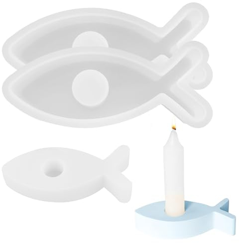 Bohrma Silikonform Kerzenhalter Fisch 2 Stück, Silikonformen Gießformen Fisch Gießformen Silikon, Silikon Backmatte DIY Fisch Deko Silikonform für Kommunion Deko, Konfirmation Deko, Taufe Deko