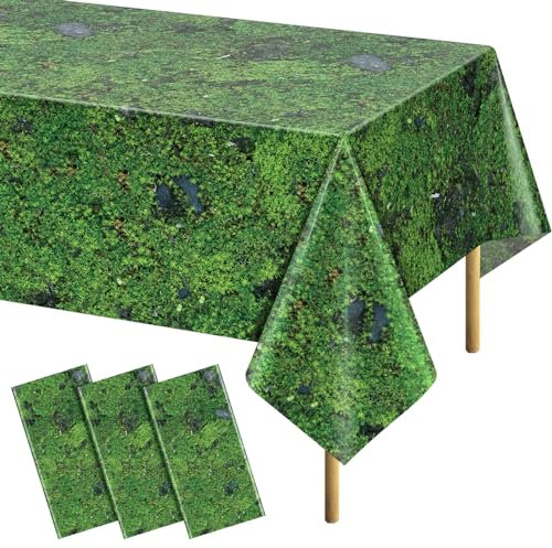 YIDAKO Kunststoff-Tischdecken mit grünem Moos, grünes Gras, grünes Blatt, Einweg-Tischdecke für Picknick, Natur, Wald, Dschungel, Motto-Party-Dekorationen, 137 x 274 cm, 3 Stück