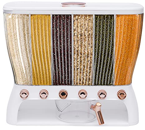 CUMELLIIR Müslispender 6 Gitter, Müslispender Gastronomie mit Reistrichter, Küchen Spender Müsli 22lbs, Cerealienspender Müslispender Müsli für Küchenlebensmittel