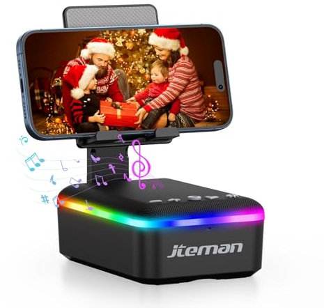 JTEMAN Gifts for Men Women,Cell Phone Stand with Bluetooth Speaker,LED Light,and Lanyard,Cool Tech Gadgets,Unique Birthday Gifts for Men Husband Mom Dad
