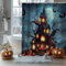AIBIIN Halloween-Duschvorhang, Waldschloss, Fledermaus-Kürbisse, Badevorhänge, Vollmond, Nacht, Horror, Wald, Muster, Duschvorhang für Badezimmer, strapazierfähiges Polyester-Material mit 12 Haken,