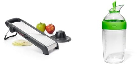 OXO Good Grips Chef's Mandoline 2.0, Grey, 10.66 x 41.91 x 18.16 cm & Good Grips Little Salad Dressing Shaker - Green,200ml
