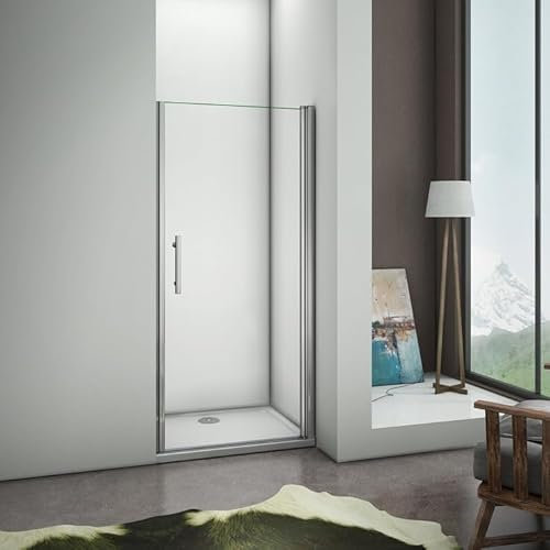 Porte de douche pivotante 70cm en 6mm verre anticalcaire Installation en niche Hauteur 187cm, profilé en chromé