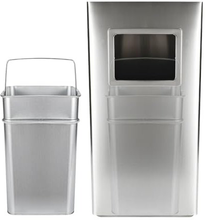 HUOLE Papelera con Cenicero Acero Inoxidable Basura Contenedor Cubo Diseño Elegante Funcional Sofisticado Insertos Extraíbles Robusto Capacidad -Plata (1pc) 30 * 24 * 60cm-48l