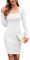Arach&Cloz Winter Knitted Dresses Jumper Dress for Women UK Square Collar Long Sleeve Bodycon Sweater Elegant(White,M)