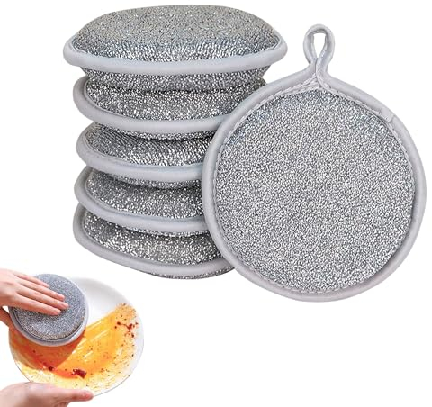 Esponjas Cocina Estropajos de Limpieza, Laminas metálicas, de Doble Cara, Microfibra, para Fregar los Alimentos sucios o quemados Rebeldes en ollas, Platos. 5 Piezas