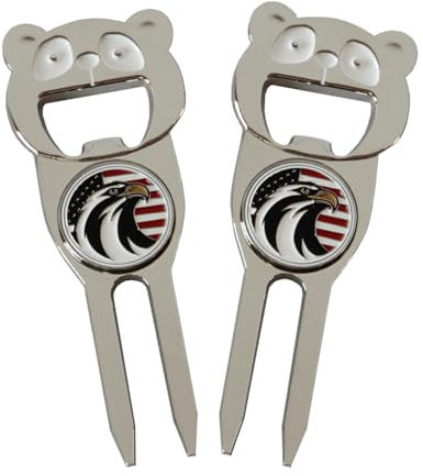MONKEY SUN 2 Pack Golf Divot Tool,Ball Marker, 6 in 1 Divot Tool,Club Holder,Magnetized to Hold Ball Marker,Groove Cleaner,Repairs Course,Even A Bottle Opener,Golf Accessory for Golfers (Silvery)