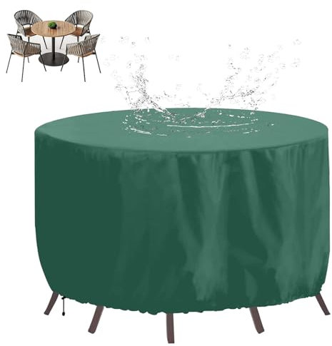 Ronde Housse de Meubles de Jardin 160x30cm Housse De Meubles De Patio, 420D Tissu Oxford Bâche Table De Jardin Imperméable, Coupe-Vent, Anti-UV, Housse Protection Table De Jardin Exterieur, Vert