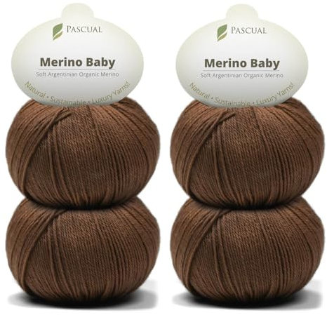 PASCUALI Merino Baby|Strickwolle aus 100% Schurwolle aus Merino, Merinowolle zum Stricken und Häkeln, SET: 4 Knäuel - 200 g, Farbe: Haselnuss 324