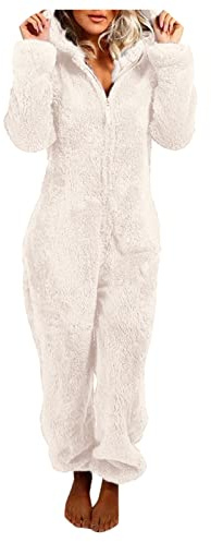 Foweknow Kuschel Pigiama da donna, tuta invernale da donna, in pile, tuta intera in peluche, con cappuccio