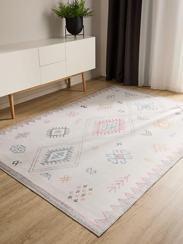 benuta Basic Waschbarer Teppich George - Multicolor 160x230 cm - Kunstfaser - Rechteckig & im Style: Vintage, Elegant, Retro - Pflegeleicht für Wohnzimmer Schlafzimmer