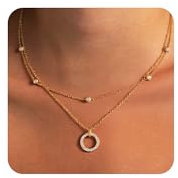 ALEXCRAFT Gold Necklace for Women Lady, 14K Real Goldplated Double Layer Necklaces Stackable 2 Layered Necklace Chains Shiny Bling Adjustable Gold with Zirconia Ball Diamond Pendant