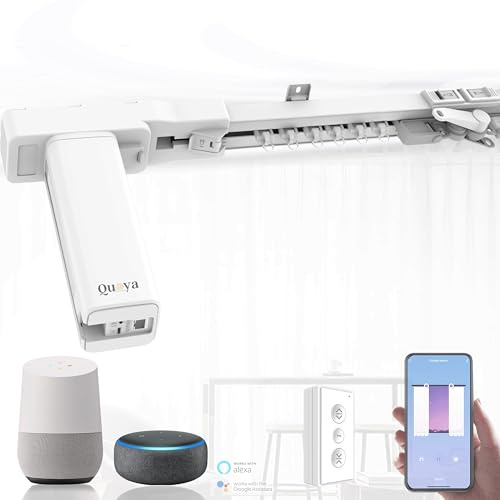 QUOYA BL01 Smart Electric Curtain Track 【Beltless, Adjustable Up to 3m, No Cutting, Adjustable Speed, Quiet, Works with Alexa, Google, Siri, Apple Watch, Remote Included】 (up to 3 metres (118inches))