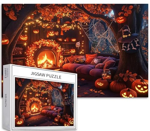 Ein Haus voller Kürbisse, 1000-teiliges Puzzle für Erwachsene, Halloween-Atmosphäre, Szene, Kunst-Puzzle, bunt, DIY-Puzzles für Heimdekoration, Geschenke, Familienpuzzle, perfekt für Spielabende, 68 x