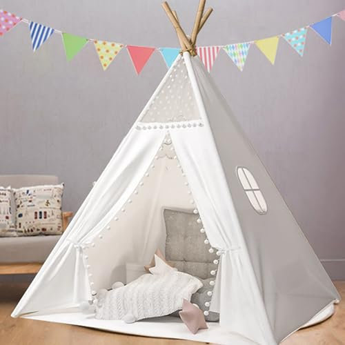 Pamatio Kinder Tipi Zelt, Weiß Tipi Kinderzelt,Spielzelt für Kinder,Kinderzelt für drinnen, Kindertipi Spielzelt,Kinderzimmer Drinnen Deko A