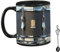 Gcroet Taza de batería de 11 oz negro Taza de café de cerámica en forma de tambor con cuchara de metal con una copa única y creativa con mango, regalos de música para baterista..