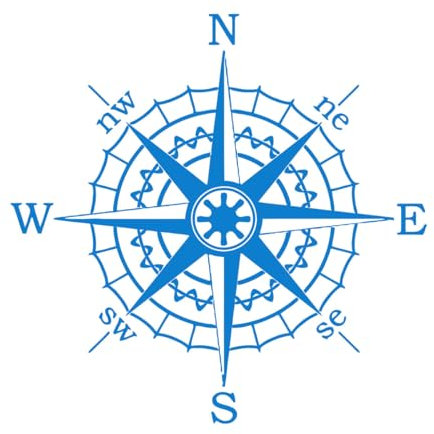 Stickers muraux en papier adhésif Rose des vents Boussole nautique Navigation Navire Océan 36x36.6cm Amovible sans laisser de colle Bleu
