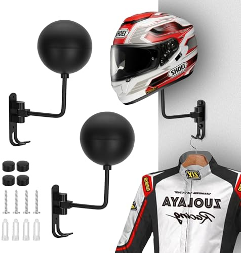 Axincardarm Helmet Stand 180° Wall Mounted Rotation Helmet Holder 2 Pcs | with Hook, Rotatable Hat Stand, for Motorbike, Baseball Rugby Helmets, Hats, Coats, Wigs