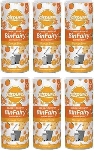 Airpure Bin Fairy (6 x 300g) Odour Eliminator Bin Freshener Powder - Orange Burst