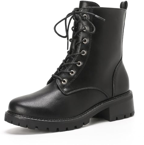 Putu Damen Stiefel Schnürboots mit Reißverschluss Profilsohle 36-42 | Kurzschaft Damen Schnürboots mit Reißverschluss, Profilsohle und 4,4 cm Absatz für Alltag, Stadt und Freizeit
