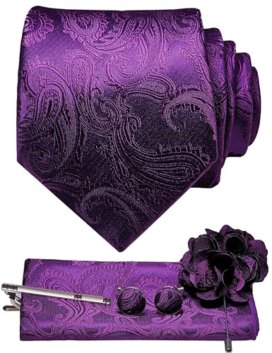 JEMYGINS Ensemble de cravates brodées Paisley pour homme, mouchoir de poche, pince à cravate, boutons de manchette, pour mariage, fête, affaires, multicolore