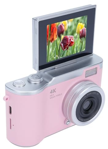 lyrlody 48MP Digital Camera, 18X Digital Zoom and 2.4 Inch Flip Screen | 1080P Vlogging Camera, for Photography and Video,Pink