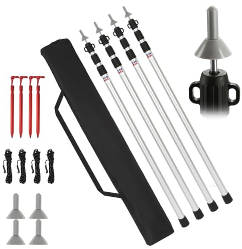 Eikuavons Zeltstange Teleskopierbar Set 4 Stück 87–233cm Höhenverstellbar Aluminium Teleskopstangen mit Drehverschluss Stabile Aufstellstangen für Camping Tarp Sonnensegel Outdoor Universell