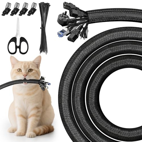 CoKeeSun Cable Tidy Sleeve, 3m-25mm Dog and Cat Cord Protector | Flexible Cable Management Sleeve Split, for 10-12 Wire Organizer, Self-Closing Tube for Desk, USB, TV, PC, Home