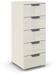 Rauch Möbel ADITIO, Kommode, Farbe Glas Beige, Breite 40 cm | Highboard im modernen Look, 5 Schubladen, Glasfront, Soft-Close-Funktion, für Schlafzimmer, Gästezimmer, Wohnzimmer, Flur