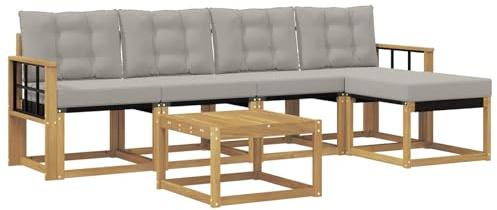 vidaXL Outdoor-Sofagarnitur mit Kissen 6 pcs Weiß und Hellgrau, Gartenmöbel, modernes Outdoor-Sofa, modulare Sitzgruppe für Terrasse und Lounge, langlebig und bequem