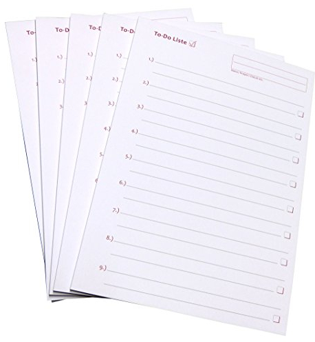 5x To-Do Liste DIN A4 - Notizblock für bessere Organisation und mehr Zeit - 50 Blatt, Schwarz/Rot bedruckt (22659)