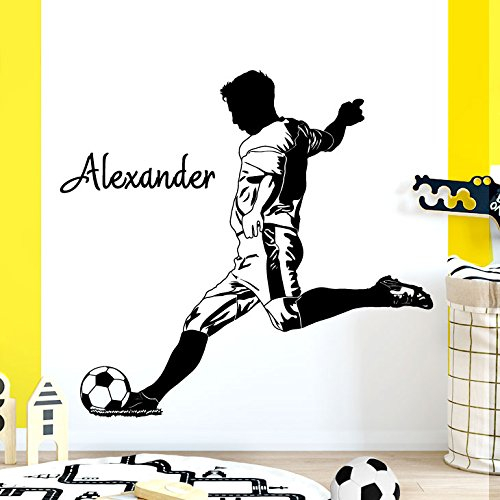 Grandora Wandtattoo Fußballspieler + Wunschname I schwarz (BxH) 121 x 120 cm I Kinderzimmer Jungs Sticker Aufkleber Wandaufkleber Wandsticker Stickers W5477