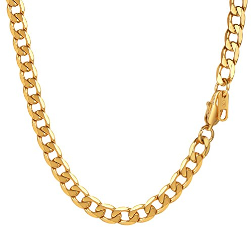 PROSTEEL Herren Halskette Edelstahl Panzerkette 6mm Breite schwer Glieder Link Gliederkette Herren Hip-Hop Kette, 51CM lang, Gold