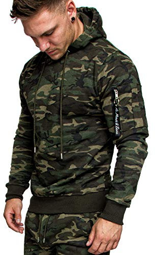 Amaci&Sons Herren Cargo-Style Pullover Sweatshirt Hoodie Sweater Camouflage 4003 Camouflage Khaki L