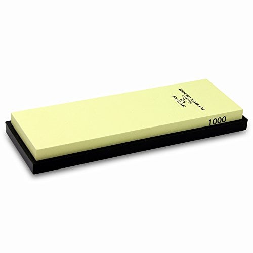 Grunwerg Rockingham Forge SUPERSHARP Whetstone, 1000 Grit Knife Sharpening Stone, Non-Slip Base, 18 x 6 x 2 cm – MEDIUM, Pale Blue/Black